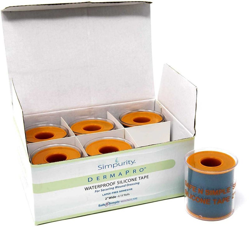 Safe n Simple Simpurity DermaPro Silicone Tape Waterproof -2"x15' Individual Pack of 6- Latex Free Tape Medical for Securing Wound Dressing - Silicone Wound Healing Tape for Sensitive Skin Waterproof - Image 1
